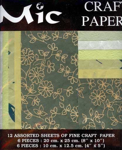 12 Sheets of High Quality Fine Green Flowered Craft Paper