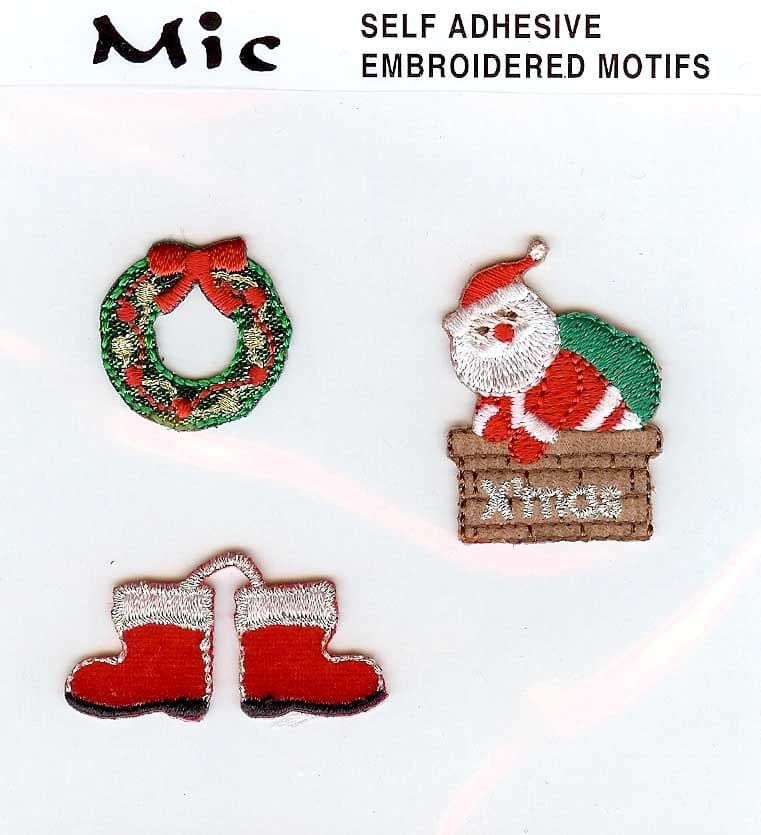 3 Father Christmas Self Adhesive Embroidered Motifs