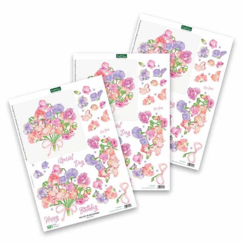 Sweet Peas 3pk Die Cut 3d Decoupage Craft Sheets by Katy Sue