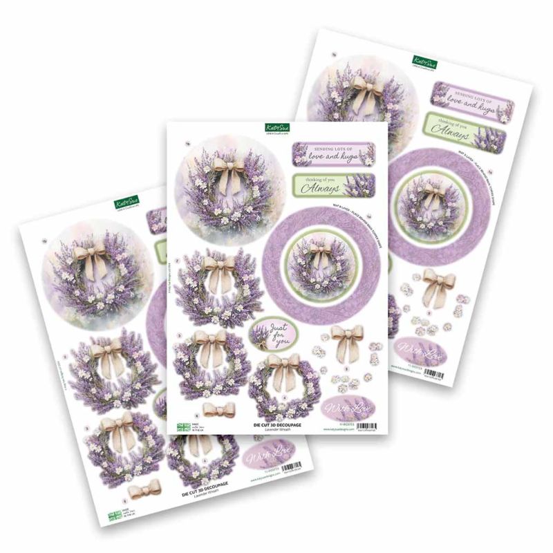 Lavender Wreath 3pk Die Cut 3d Decoupage Craft Sheets by Katy Sue