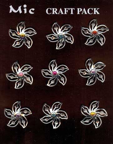 9 Silver Metal & Gems Flower Toppers