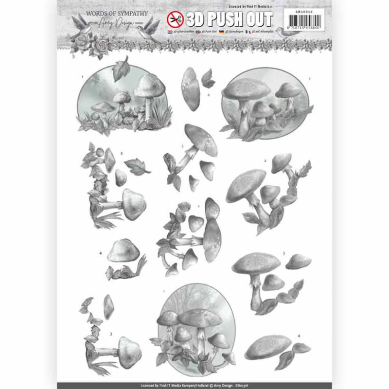 Mushroom in Monochrome by Amy Design 3D Decoupage Die Cut Sheet