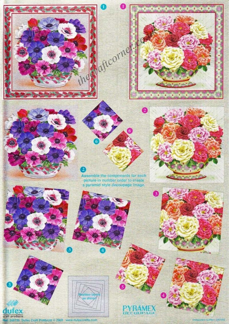 Anemones & Carnations Pyramex Dufex 3d Decoupage Pyramid Sheet