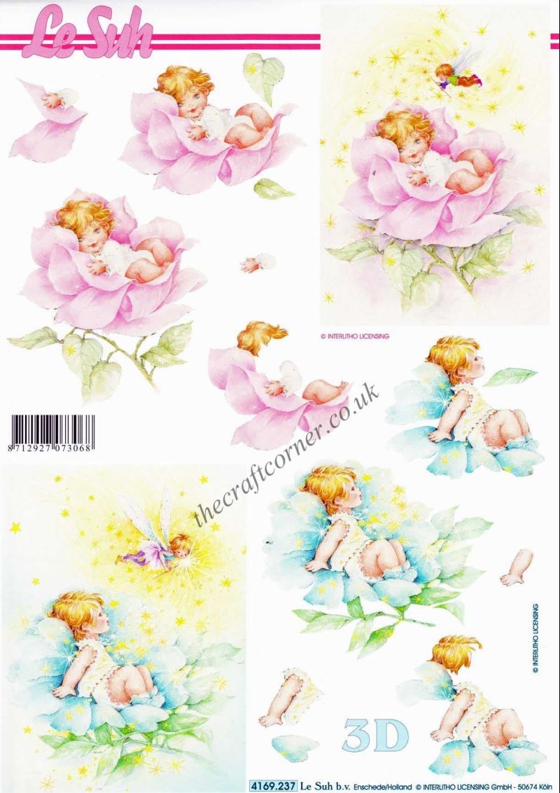 Baby Sitting In a Rose With a Fairy 3d Decoupage Sheet