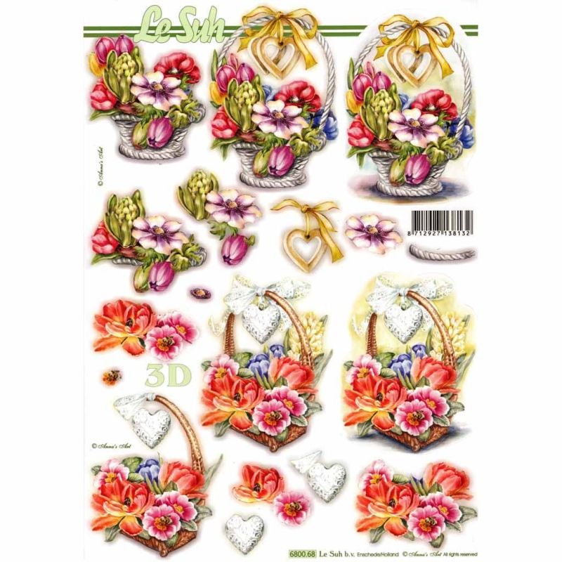 Basket Of Flowers Die Cut 3d Decoupage Sheet From Le Suh