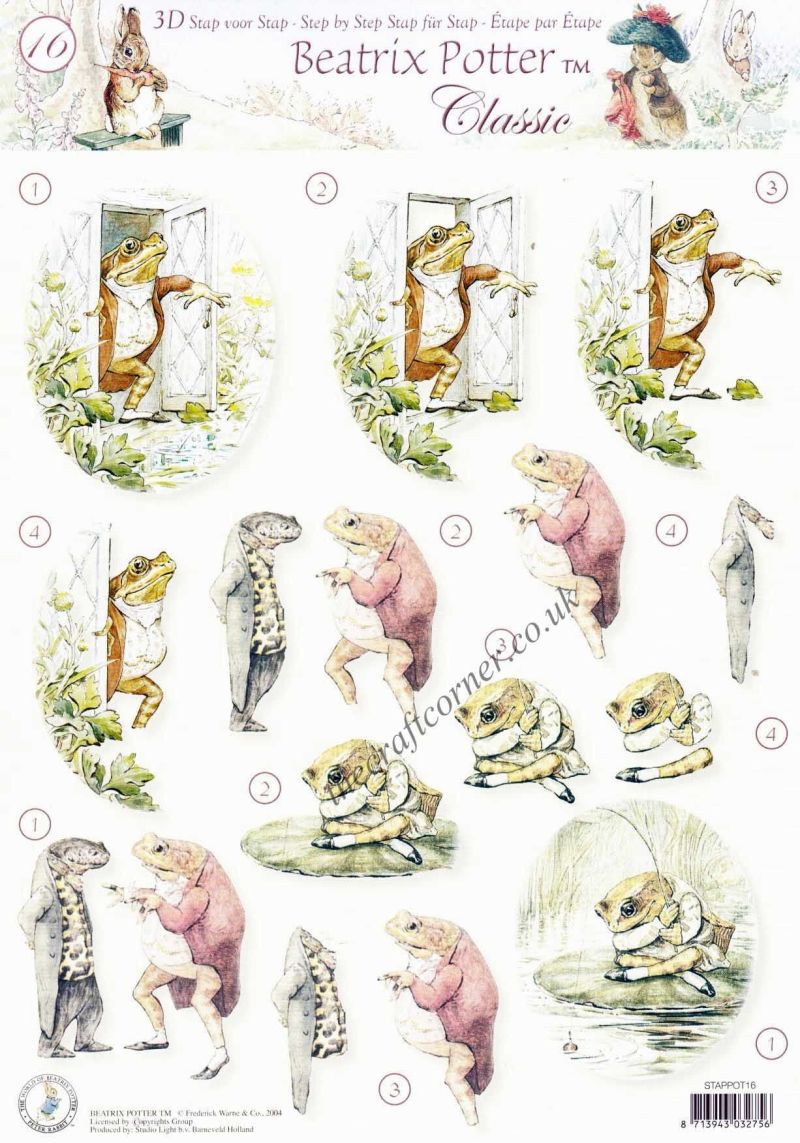 Beatrix Potter's Peter Rabbit 16 Jeremy Fisher 3D Decoupage Sheet.