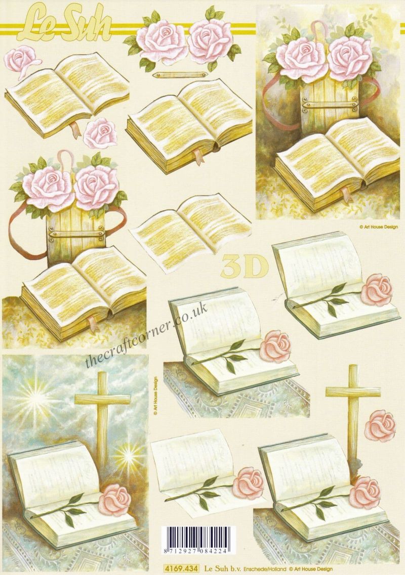 Bible, Cross & Roses 3d Decoupage Sheet