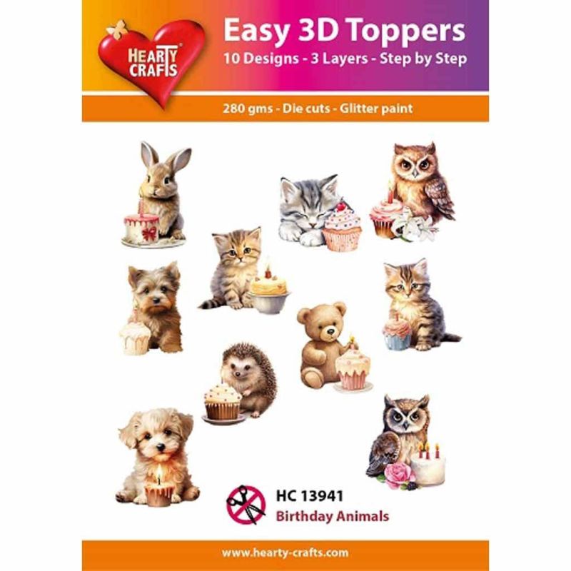 Birthday Animals Easy 3D  Craft Toppers for Paper Card Making