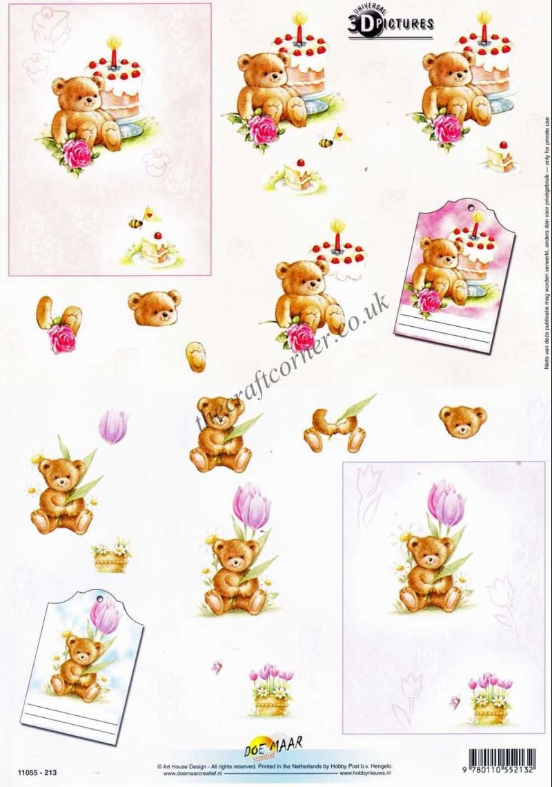 Birthday Teddy Bear 3d Decoupage Sheet