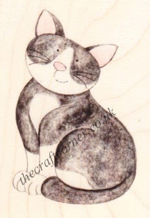 Black & White Cat Paper Nation Craft Wooden Rubber Stamp