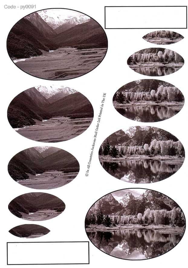 Black & White Oval Scenes Pyramid 3D Decoupage Sheet