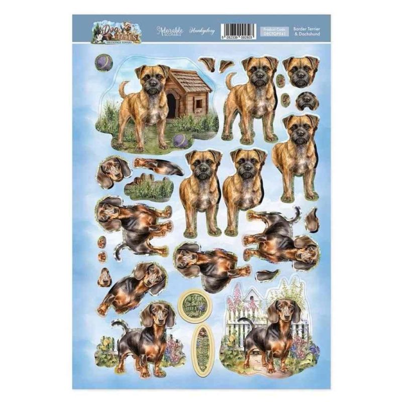 Border Terrier & Dachshund Dog Tales Die Cut 3d Craft Decoupage