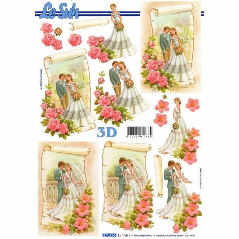 Bride & Groom With Flowers 3d Decoupage Sheet