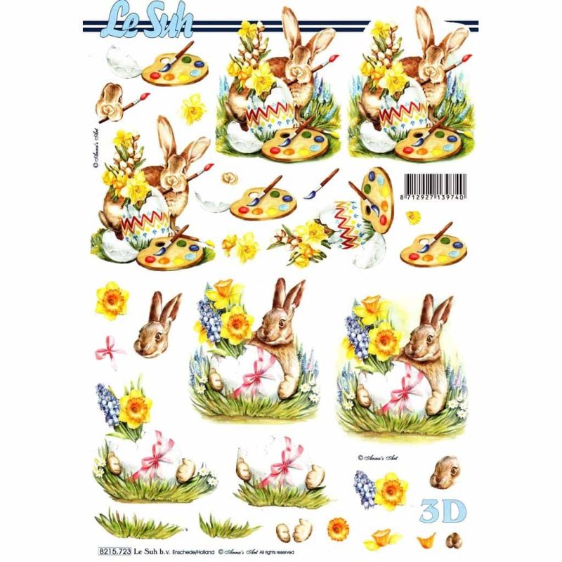 Bunny Rabbit With Decorated Easter Eggs 3d Decoupage Sheet from Le Suh