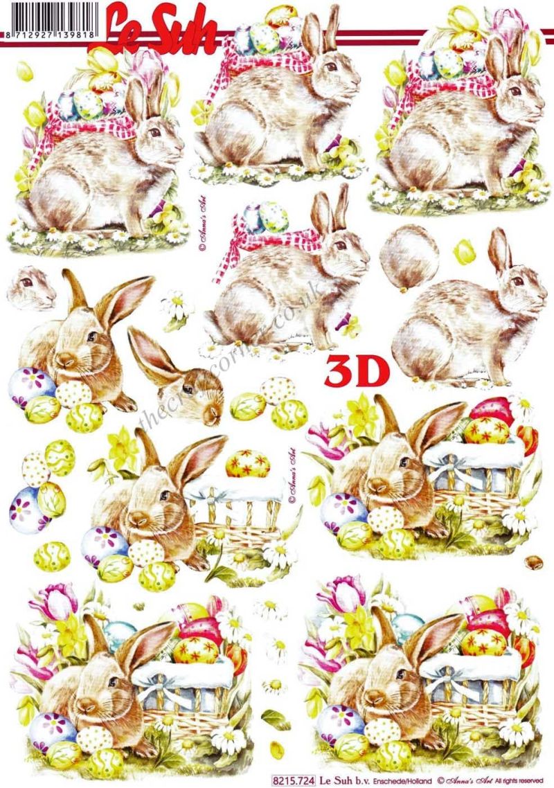 Bunny with Baskets of Easter Eggs 3d Decoupage Sheet from Le Suh