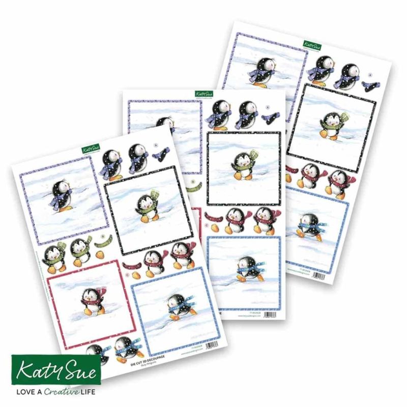 Busy Penguins 3pk Die Cut 3d Decoupage Craft Sheets by Katy Sue