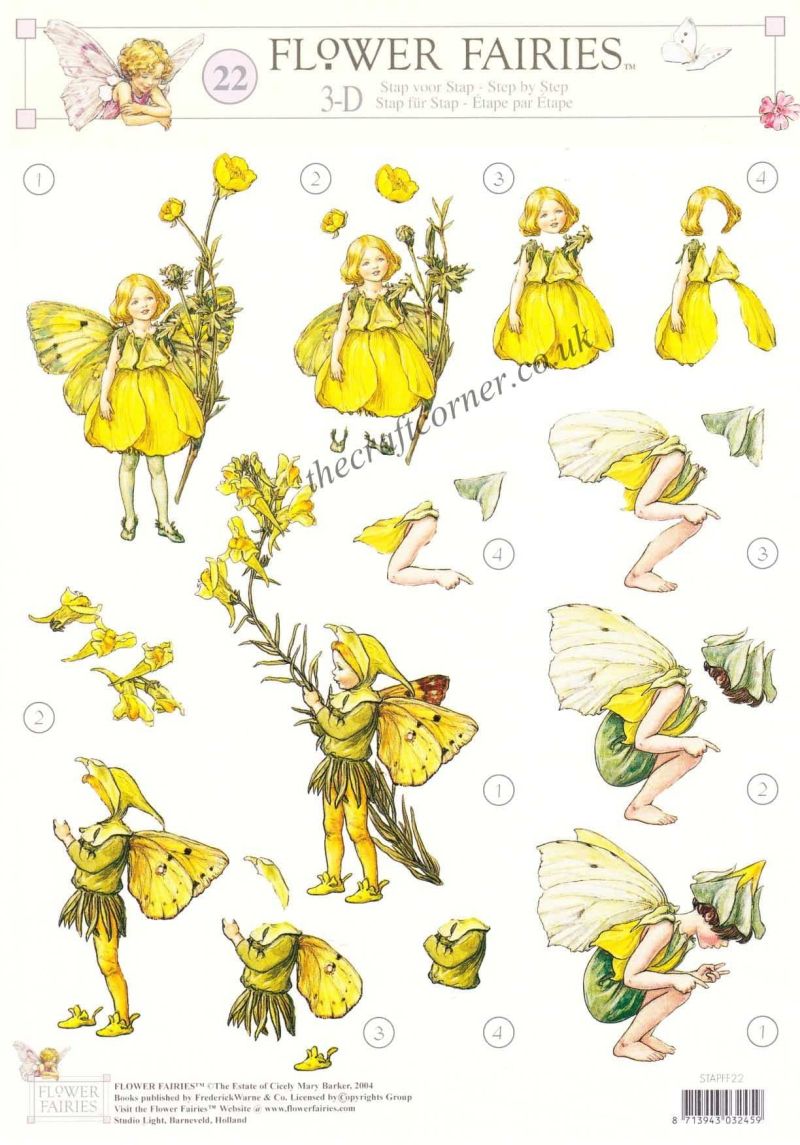 Buttercup, Herb Twopence & The Toadflax Fairies by Cicely Mary Barker 3d Decoupage Sheet