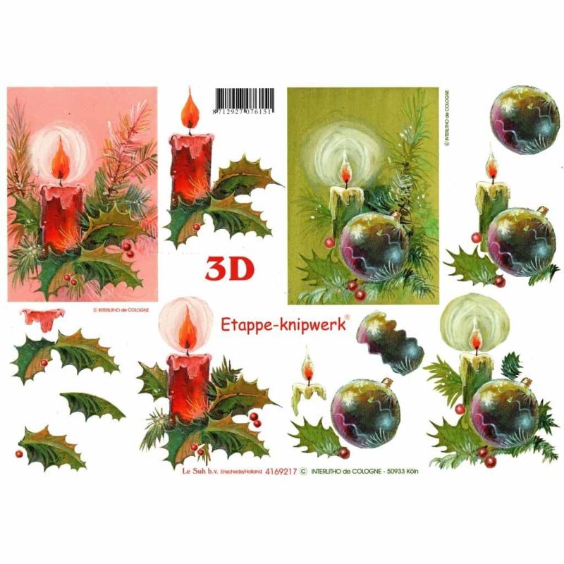 Candles & Bauble Christmas Decoration Designs 3d Decoupage Craft Sheet