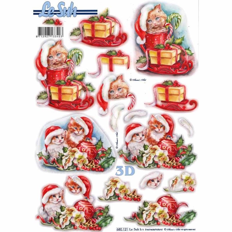 Cats At Christmas Die Cut 3d Decoupage Sheet