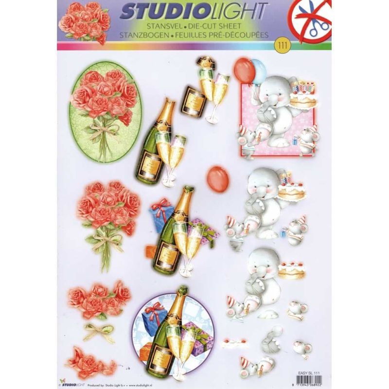 Celebration 3D Decoupage Die Cut Paper Craft Sheet.