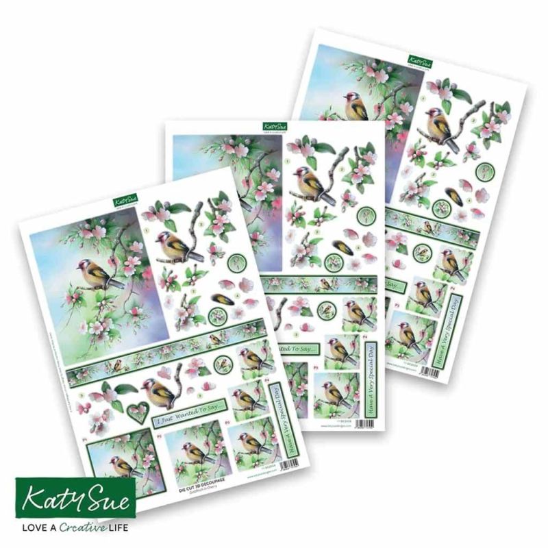 Chaffinch In Cherry Blossom Die Cut 3d Decoupage Craft Sheets by Katy Sue