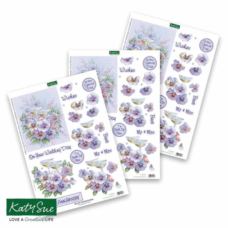 Champagne & Violets 3pk Die Cut 3d Decoupage Craft Sheets by Katy Sue