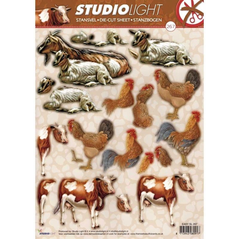 Chicken, Cow & Goat Farm Animals Die Cut 3D Decoupage Sheet (267)