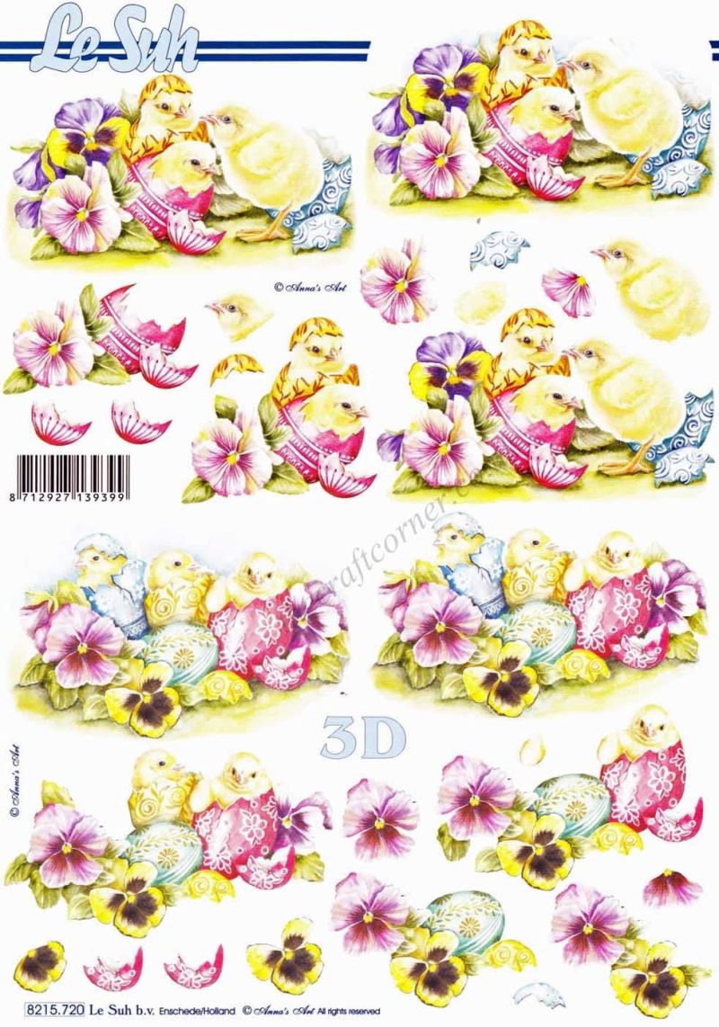 Chicks Hatching From Decorated Easter Eggs 3d Decoupage Sheet from Le Suh