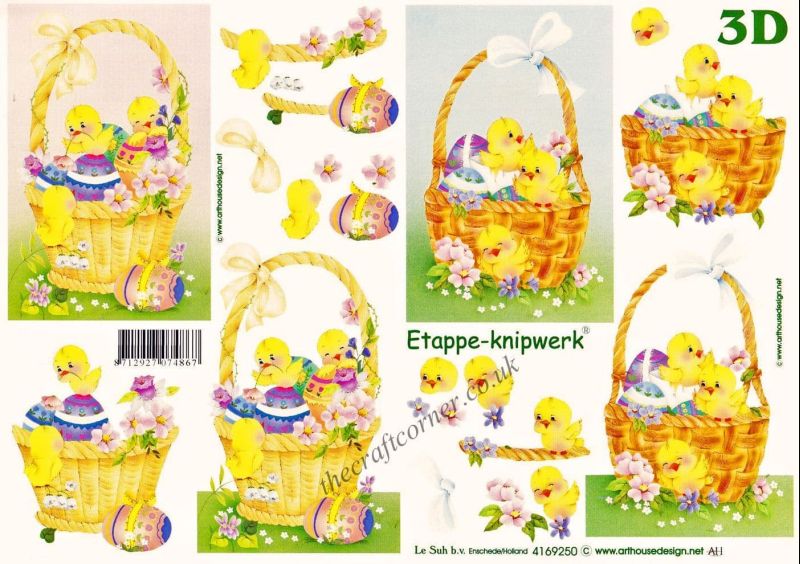 Chicks in Baskets With Easter Eggs 3d Decoupage Sheet from Le Suh