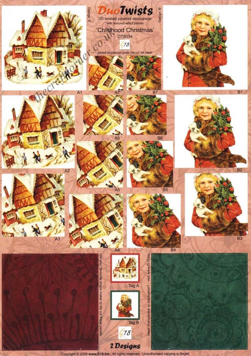 Childhood Christmas Die Cut Duo Twists Pyramid 3d Decoupage Sheet