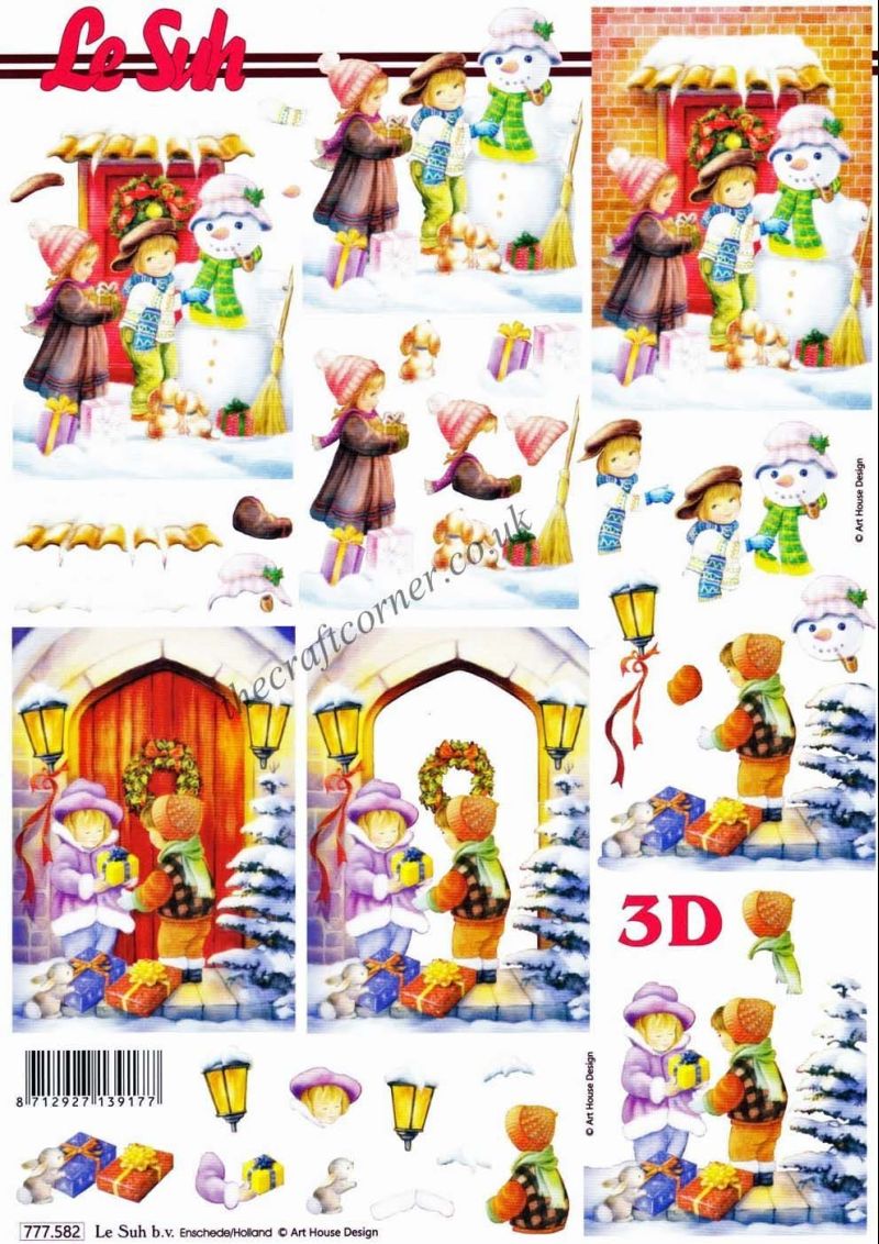 Children Delivering Christmas Presents 3d Decoupage Sheet