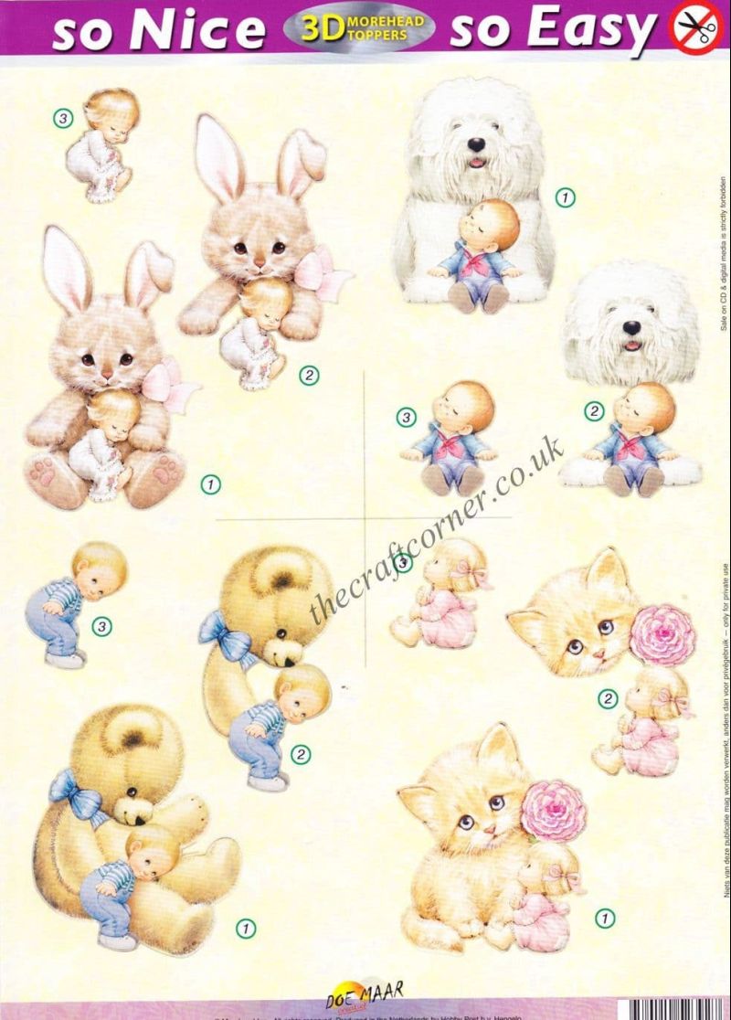 Children with A Bunny,  Dog, Teddy Bear & A Cute Kitten Morehead 3D Die Cut Decoupage Sheet