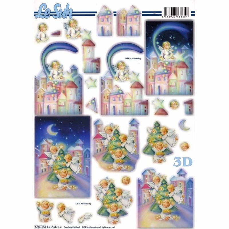 Christmas Angels Around The Tree Die Cut 3d Decoupage Sheet