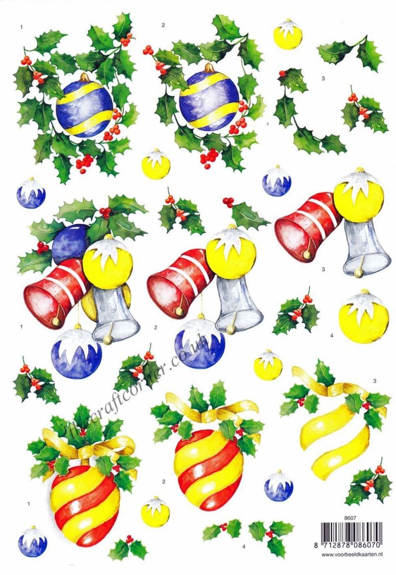 Christmas Baubles & Holly Designs 3d Decoupage Sheet