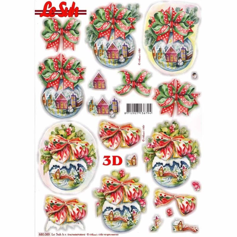 Christmas Baubles With Snow Scenes Die Cut 3d Decoupage Sheet From Le Suh