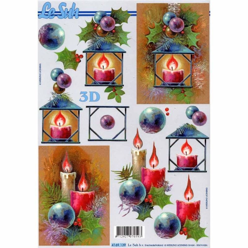 Christmas Candles Designs 3d Decoupage Sheet