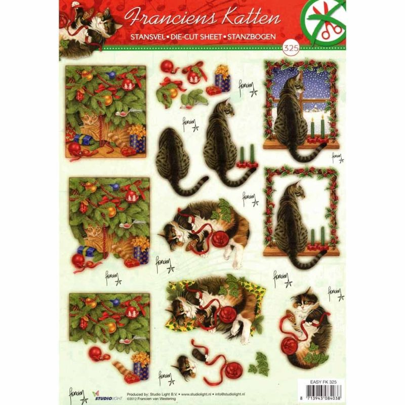 Christmas Cats & Decorations Die Cut 3d Decoupage Sheet - NO CUTTING