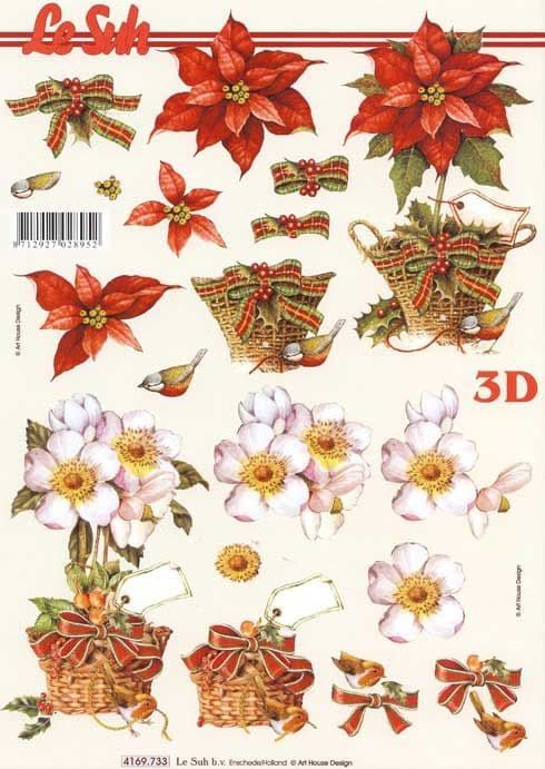 Christmas Flower Bouquets 3d Decoupage Sheet