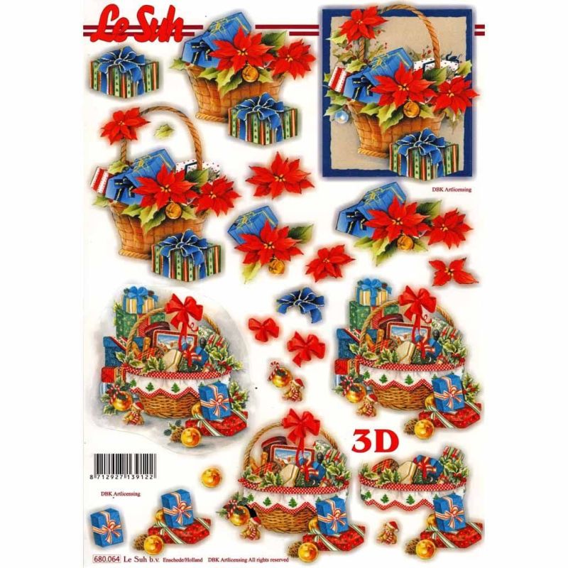 Christmas Flower & Present Baskets Die Cut 3d Decoupage Craft Paper