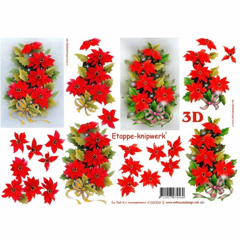 Christmas Flowers 1 Designs 3d Decoupage Sheet