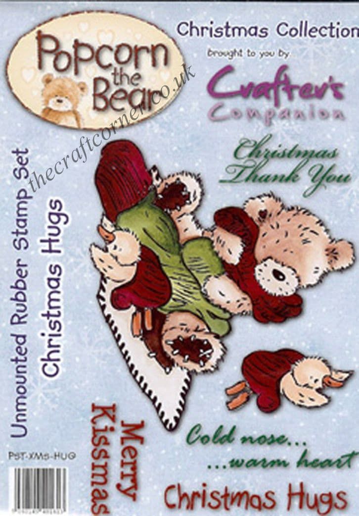 Christmas Hugs Popcorn Bear Unmounted Rubber Craft Stamps