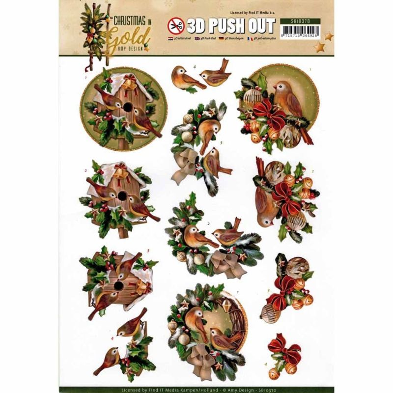 Christmas in Gold Birds - Amy Designs 3D decoupage Die Cut Sheet