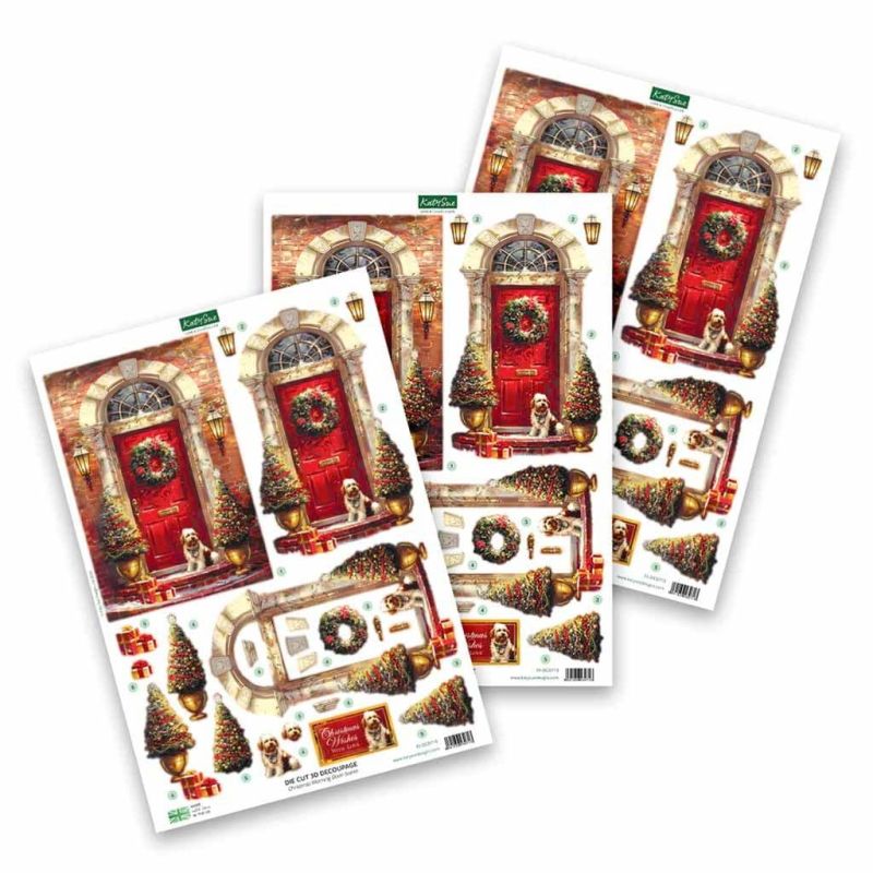 Christmas Morning Door Scene 3pk Die Cut 3d Decoupage Craft Sheets by Katy Sue