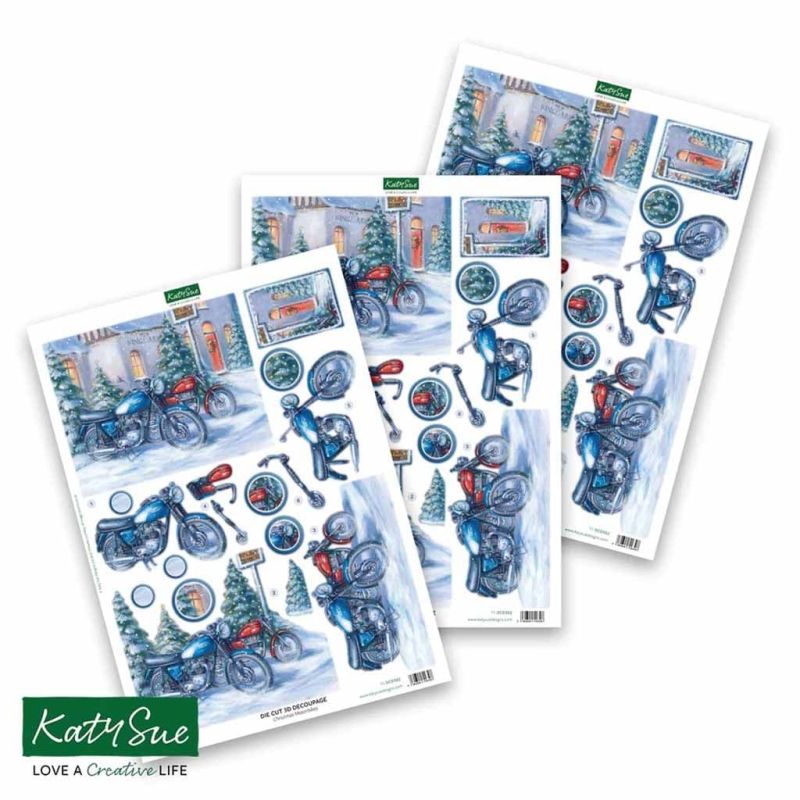 Christmas Motorbikes 3pk Die Cut 3d Decoupage Craft Sheets by Katy Sue