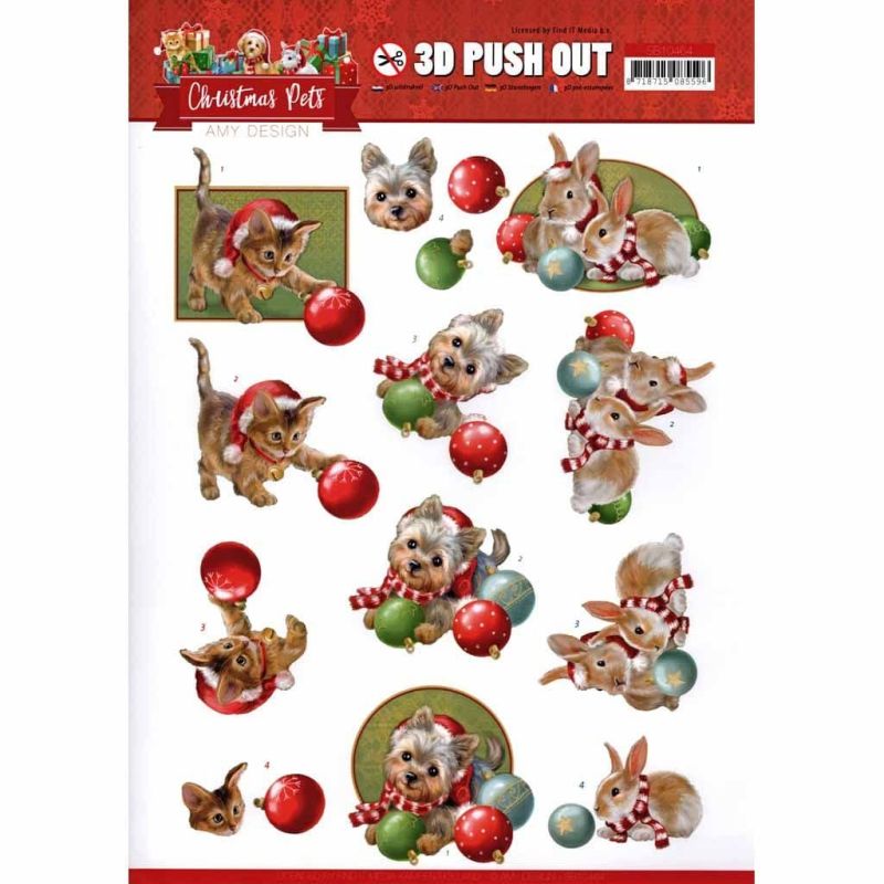 Christmas Pets Baubles - Amy Designs 3D decoupage Die Cut Sheet