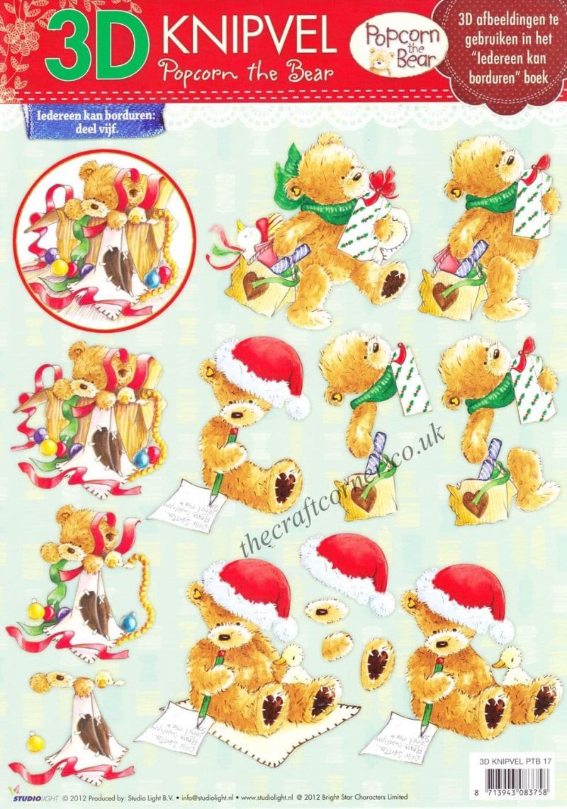 Christmas Popcorn The Bear No 17 3d Decoupage Craft Sheet