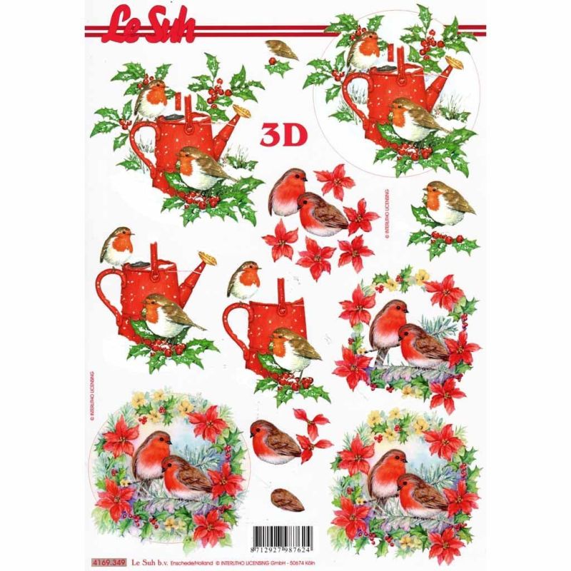 Christmas Robins Designs 3d Decoupage Paper Craft Sheet