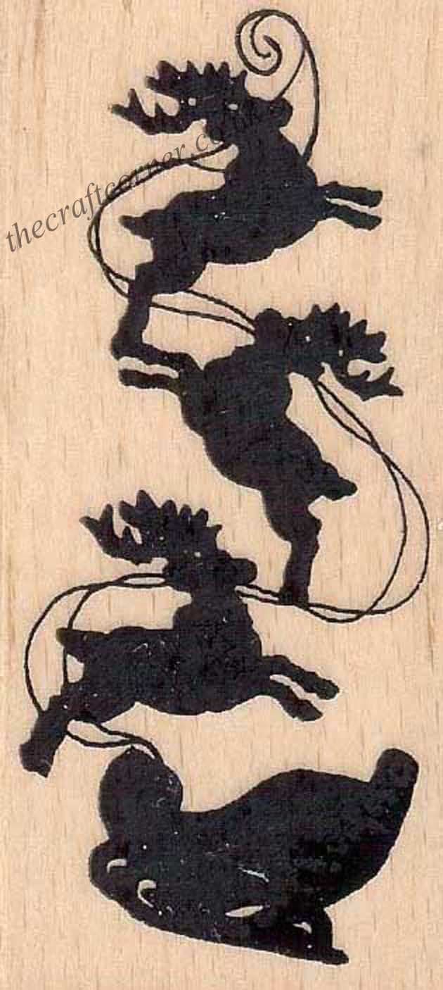 Christmas Sleigh Silhouette Wood Mounted Rubber Craft Stamp