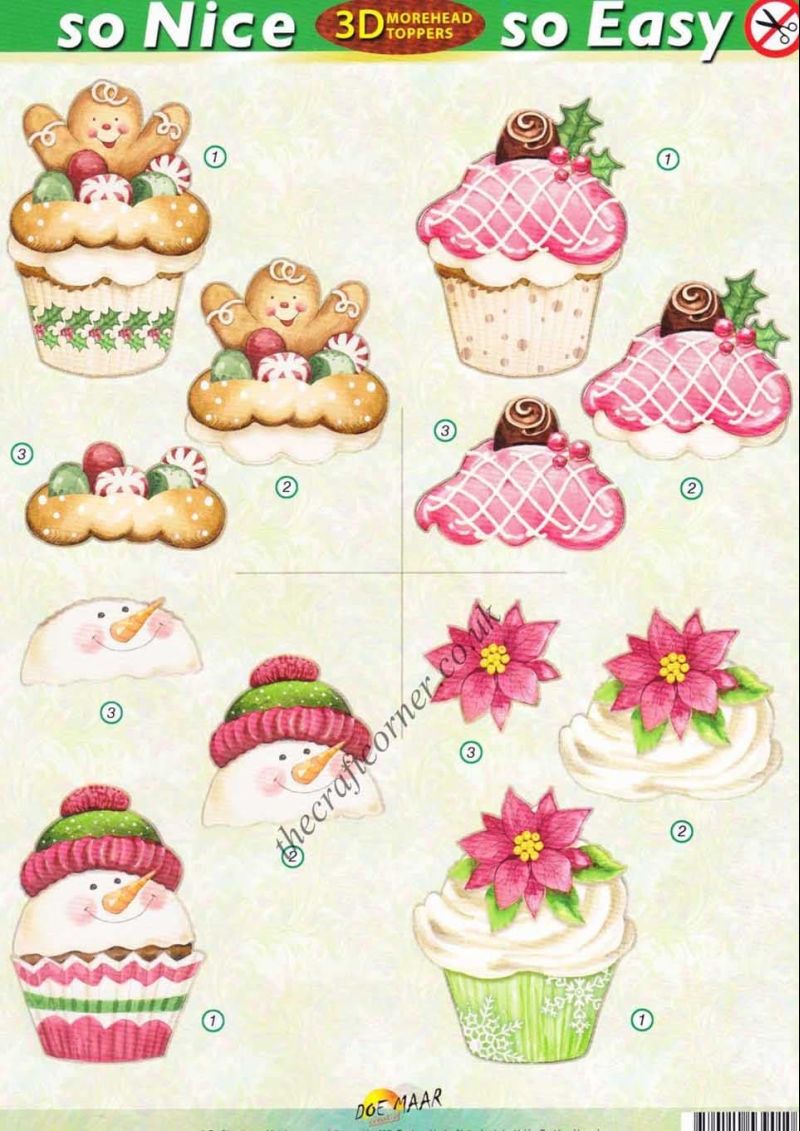 Christmas Snowman Cup Cakes So Nice, So Easy Morehead 3D Die Cut Decoupage Sheet