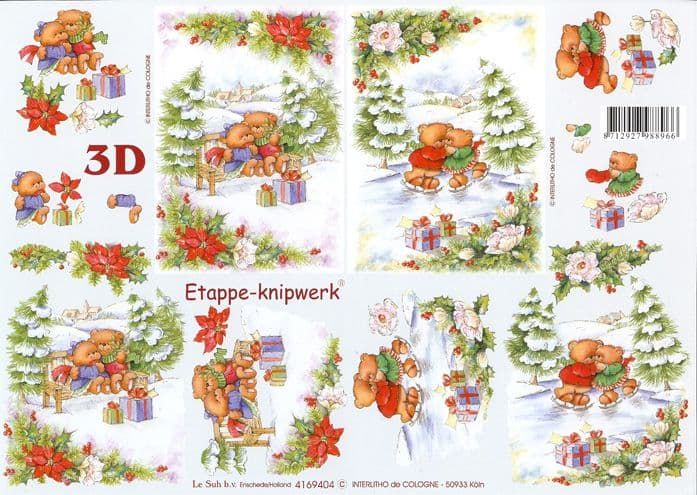 Christmas Teddy 3d Decoupage Sheet